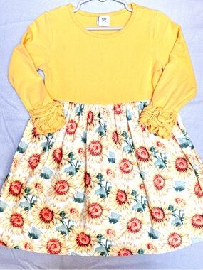 Girls Yellow Sunflower Knit-Top Dress